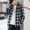 Camisa de cuadros retro americana para hombre, camisa elegante de manga larga para otoño, holgada y versátil, adecuada para parejas