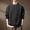 Suéter masculino de gola careca pesado de alta qualidade italiano, novo estilo outono e inverno, malha casual de caimento solto color block