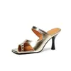 Zapatos sexys 32 pantuflas de tacón alto nuevos europeos y americanos 48 comercio exterior sandalias de vestir punta 2023 zapatos de ultra fibra boca de pez