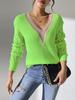 Tops para Mujer Europeos y Americanos Cuello en V Encaje Empalmado Recorte Prendas de Punto para Fondo de Mujer Prendas de Punto Jersey de Color Contrastante Camisas para Fondo