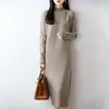 Nuevo vestido jersey de punto 100% lana para otoño e invierno con cuello semi-alto, tejido, de longitud media, adelgazante, elegante y engrosado
