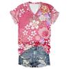 2024 cross-border Amazon nova moda 3D impressão digital moda feminina V-neck T-shirt atacado