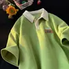 Camisa polo de punto gofrado, camiseta de manga corta, marca de moda retro americana de verano, elegante y versátil, camiseta de manga corta con cuello camisero