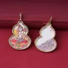 Pingente Thangka em Forma de Cabaça com Incrustações de Ouro Pintadas à Mão e Diamantes, Colar Amuleto Budista Estilo Chinês, Pingente Thangka de Liga Metálica Conservadora de Cor de Luxo Leve
