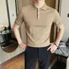 2026 Verano Hombres Delgado Negocios Solapa Seda de Hielo Manga Corta Camisa Polo Tejida Versátil Transpirable Casual Camiseta para Hombres