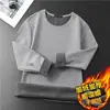 Playera de Manga Larga con Cuello Redondo para Hombre Otoño e Invierno Capa Base Plus Terciopelo Ropa Cálida Gruesa Color Sólido Ropa Interior Ropa de Otoño Top