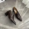 Versión de Piel de Vaca~Zapatos de Cuero Elegantes de Punta Fina con Tacón Grueso Estilo Retro para Mujer, Mocasines Slip-On Versátiles para el Trabajo, Zapatos de Vestir de un Solo Color Estilo Francés