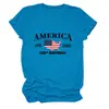 Amazon Ebay Sitio Independiente Moda Casual Versátil para Mujer América 1776 2026 Camiseta de Cuello Redondo Manga Corta