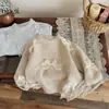 Roupas Infantis Coreanas Suéter para Meninas Primavera e Outono Novo Estiloso Menina Estilo Coreano Moda Infantil Tricô com Laço