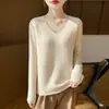 Blusa feminina de gola V, sem costura, macia e modeladora, de manga longa, para usar como base