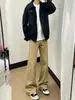 Jeans Khaki Micro-bota para Hombre, Primavera/Otoño, Estilo Americano, Holgados, Retro, Caída Suelta, Casual, Deportivos, Pierna Recta, Pantalones Largos