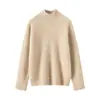 Suéter de Cashmere Gola Alta Meia Espessura para Mulheres, Pulôver Tricotado 100% Cashmere Puro, Suéter Básico Casual Curto
