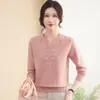 Ropa de punto para madre de estilo chino casual, reductora de edad, de manga larga, versátil, para mujeres de mediana edad y mayores, 2026 Primavera y Otoño