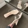 Sandalias de Tacón Alto para Mujer 2026 Verano Nuevas Versátiles Transparentes de Punta Cuadrada Tacón Grueso Pantuflas de Moda para Mujer