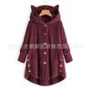 Amazon Eaby2026 Otoño e Invierno Estilo Europeo y Americano Botones Capucha Orejas de Gato Felpa Irregular Tendencia Marca Color Sólido Chaqueta para Mujer