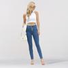 Pantalones vaqueros europeos y americanos personalizados al por mayor para mujer, leggings azules de cintura media, pantalones vaqueros ajustados de exportación europea y americana de Amazon para mujer.