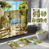 Amazon Popular Serie Paisaje Transfronterizo Impresión Digital Poliéster Impermeable y Resistente al Moho Cortina de Ducha Juego de Cuatro Piezas Fabricante