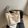 Bolso de Hombro Transfronterizo de Gran Capacidad para Mujer, Bolso de Tela con Cordón de Color Sólido, Bolso de Mano Versátil Estilo Ins