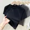 Camiseta Blanca de Manga Corta de Algodón Puro Color Sólido Estilo Coreano para Mujer, Versátil, Adelgazante, Cuello Redondo, Camiseta Base Ajustada