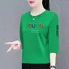 Comércio Eletrônico Transfronteiriço Comércio Exterior Camiseta de Sete Mangas Feminina Mãe de Meia-Idade Elegante Redutora de Idade Top Solto Emagrecedor