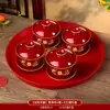Tazas de Té para Brindis de Boda, Tazas y Cuencos de Pareja Dragón y Fénix, Juego de Cuenco y Palillos de Boda, Juego de Té Rojo para Novios