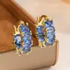 Pendientes Cuadrados de Zirconia Azul de Moda Transfronterizos para Mujer, Pendientes Sencillos y Lujosos, Populares en Europa y América