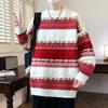 Comércio Exterior Masculino Outono e Inverno Novo Gola Alta Gola Redonda Jacquard Listrado Manga Longa Suéter Tendência Masculino Quente Casual Tricô