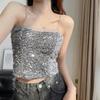 Camisola Sexy Brilhante de Lantejoulas com Gola Halter, Novo Estilo Francês de Verão, Top Curto Doce e Picante Slim-Fit