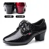 Zapatos de Baile Cuadrado para Mujer Wu Pa de Suela Suave y Tacón Medio Bajo de Cuero Brillante para Mujer de Exterior, Sailor, Baile de Salón, Zapatos de Baile para Uso Diario
