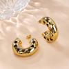 E23 Tendencia Francesa Sentido de la Moda Geométrico Oro de 18K Acero Inoxidable Aretes de Amor Huecos en Forma de C Gorditos Joyería Mujer