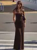 Moda de Verano Europea y Americana Espalda Descubierta Temperamento Ropa para Mujer Fruncido Chica Atrevida Adelgazante Sexy Sin Tirantes Abertura Lateral Vestido Transfronterizo