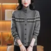 Suéter Cardigan de Malha Solta Elegante Novo Primavera/Outono 2026 Roupa Exterior Feminina Cardigan de Gola