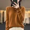 Suéter 100% Lã Pura para Mulheres, Novo Estilo Outono e Inverno, Cor Sólida, Suéter de Tricô Simples Pulôver, Top Base Soltinho, Versátil