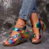 Sandalias de Cuña Florales Tridimensionales de Cinco Colores Transfronterizas para Mujer con Correas de Velcro, Suelas Suaves, Efecto Adelgazante, Talla Grande, Zapatos Casuales Transpirables para Exteriores de Verano