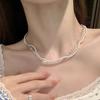 Collar Elegante Apilado de Doble Capa de Perla Rota Plata Ligera de Lujo Estilo Francés Nuevo Collar Cadena Clavícula para Mujer Primavera y Verano 2024