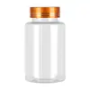 Atacado em Estoque Garrafas Plásticas Transparentes de 50ml 100ml com Tampas Douradas e Prateadas, Pequenas Garrafas para Remédios, Garrafas com Boca Larga para Dosagem, Garrafas com Boca Larga para Cápsulas