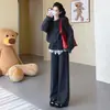 Conjunto de moda gestante outono e inverno 2026 novo estilo, conjunto de duas peças com top e calça, conjunto de outono moderno para mães estilosas durante a gravidez
