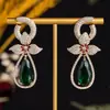 Colgante de Piedras Preciosas Color Rubí con Forma de Gota de Agua y Flores Retro, Piedra Principal en Forma de Gota de Agua, Diseño de Doble Capa Incrustado con Diamantes, Regalo de Aniversario para Novia, Pendientes