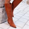 Botas Femininas de Inverno Nova Moda Salto Médio 40-43 Bico Fino Camurça Cano Alto Feminino