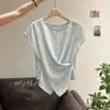 Camiseta Blanca de Botones con Cuello Redondo y Manga Corta para Mujer, Nuevo Estilo Verano 2025, Corte Ajustado y Top Impresionante
