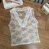 Blusa Interna de Renda de Verão, Camiseta Sexy de Manga Curta com Decote V Estilo Puro Lustre de Alta Qualidade para Mulheres, Colete Camadas para Mulheres