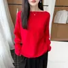 Suéter de punto calado, de un solo hombro, 100% lana para mujer, nuevo estilo otoño/invierno, manga larga, corte holgado, estilo casual y relajado, suéter de meter