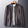 Chaqueta de cuero Haining para hombres de mediana edad, chaqueta de cuero con cuello alto, abrigo casual de negocios para hombre, nuevo estilo otoño e invierno, chaqueta de cuero con forro polar y engrosada para hombre