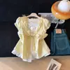 Camisa Feminina Manga Curta Falsa Duas Peças com Babados Doce Verão 2026 Nova Borda de Cogumelo Top Solto Rejuvenescedor A11745