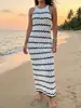 Vestido de Alcinha Sexy e Quente, Vestido Listrado Vazado, Saia Bodycon para Mulheres, Roupa de Praia