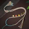 Xizang Algodão Enrolado à Mão Cinco Vias Deus da Riqueza Cordão de Colar Contas Dzi Thangka Pintado à Mão Cinco Vias Deus da Riqueza Cordão Trançado Corrente de Suéter Retrô