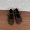 Material de Lã Cinza de Alta Qualidade Sapatos Mary Jane com Pelo para Roupas de Exterior Femininas Outono e Inverno Sapatilhas Francesas Sapatilhas com Solado Sapatos de Algodão com Forro de Lã