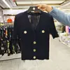Cardigã de Malha com Decote V Estilo Chanel Feminino Estilo Ocidental Fivela de Metal Cintura Alta Camisa Base Novo Elegante Slim-fit Casaco Top