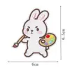 Adesivo de Patche Bordado de Coelho com Tema de Carreira Coelho de Desenho Animado Fofo Patche Termocolante para Roupas Infantis Decoração Feita à Mão