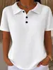 2026 Camiseta de Manga Corta con Cuello Polo Waffle para Mujer Verano Nuevo Holgada Adelgazante Versátil Bolsillo Solapa Top